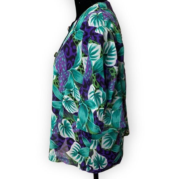 Jang Won Button Up Blouse Women Medium Multicolor Floral Print Retro Chic Boho - Picture 2 of 8